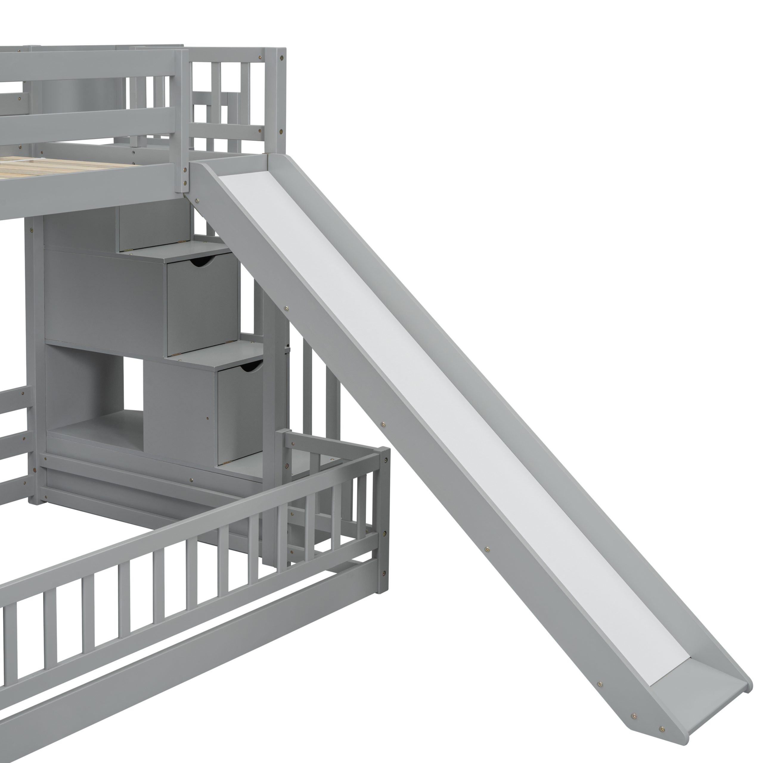 Twin Over Full Bunk Bed with Slide, Storage Staircase and Guardrails 9 Twin Over Full Bunk Bed with Slide, Storage Staircase and Guardrails