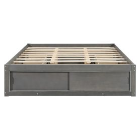 Queen Size Platform Bed Frame with 4 Storage Drawers and Footboard Storage Cubby