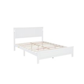 Queen Size Bed with Tall-Panel Headboard & Footboard, Built-in LED Lights, USB Charging Station