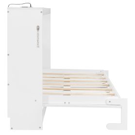 Twin-Size Modern Side-Folding Murphy Bed with Trendy Printed Pattern, LED Under-Bed Lighting & Built-In USB Outlet