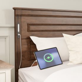 King Size Bed with Tall-Panel Headboard & Footboard, 2 Storage Drawers, Built-in LED Lights, USB Charging Station