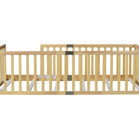 Twin Size Floor Bed with High Fence Railings, without Door