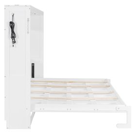 Queen-Size Modern Side-Folding Murphy Bed with Trendy Printed Pattern, LED Under-Bed Lighting & Built-In USB Outlet