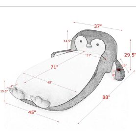 Twin Size Fluffy Faux Fur Penguin Shaped Bed