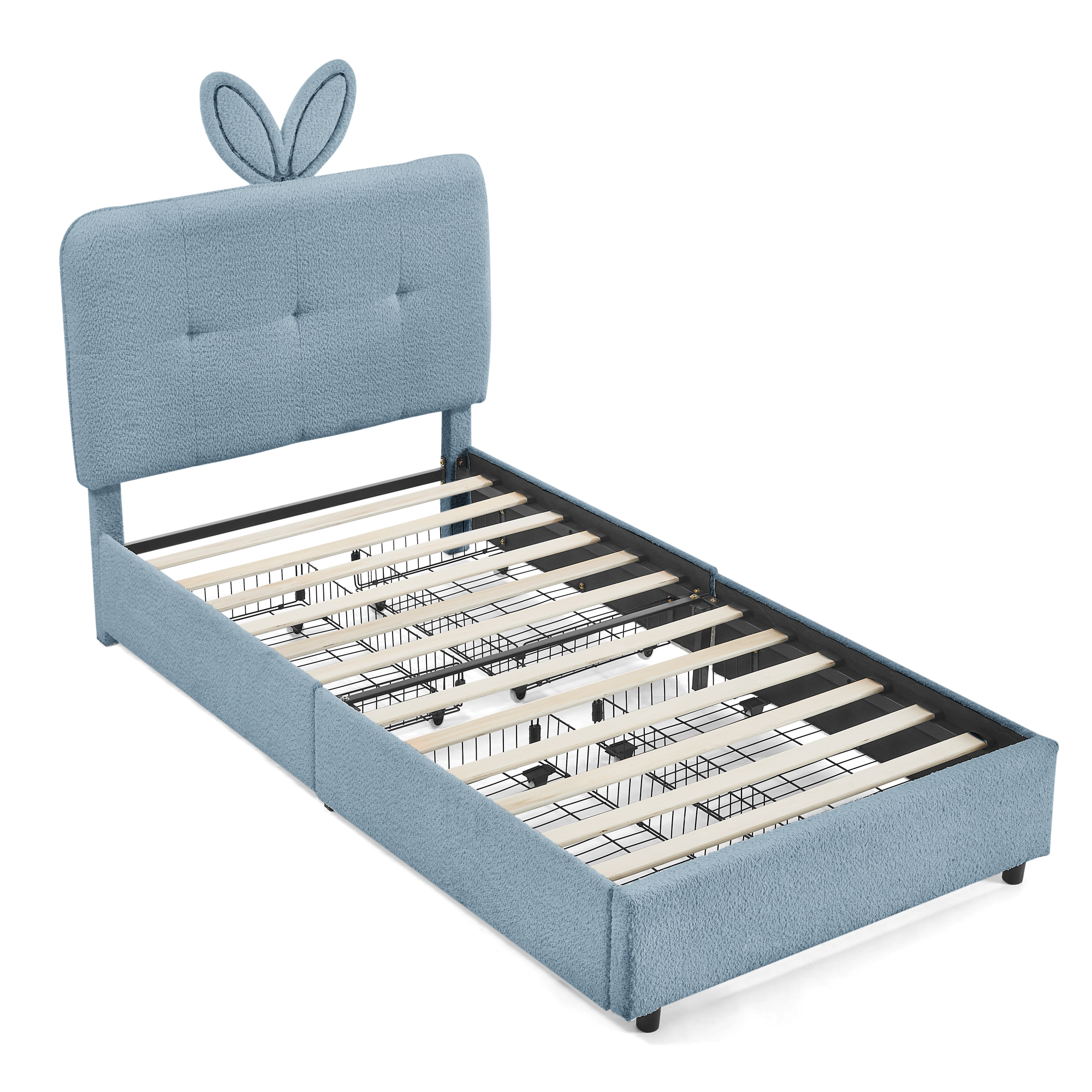 Twin Size Kids Upholstered Bed With Oversized Rabbit Ear Headboard, Music Sync, LED Light & 4 Storage Drawers 17 Twin Size Kids Upholstered Bed With Oversized Rabbit Ear Headboard, Music Sync, LED Light & 4 Storage Drawers