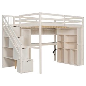 Full Loft Bed Frame with Built-In Wardrobe, Study Desk, Storage Shelves & Lights 34 Full Loft Bed Frame with Built-In Wardrobe, Study Desk, Storage Shelves & Lights