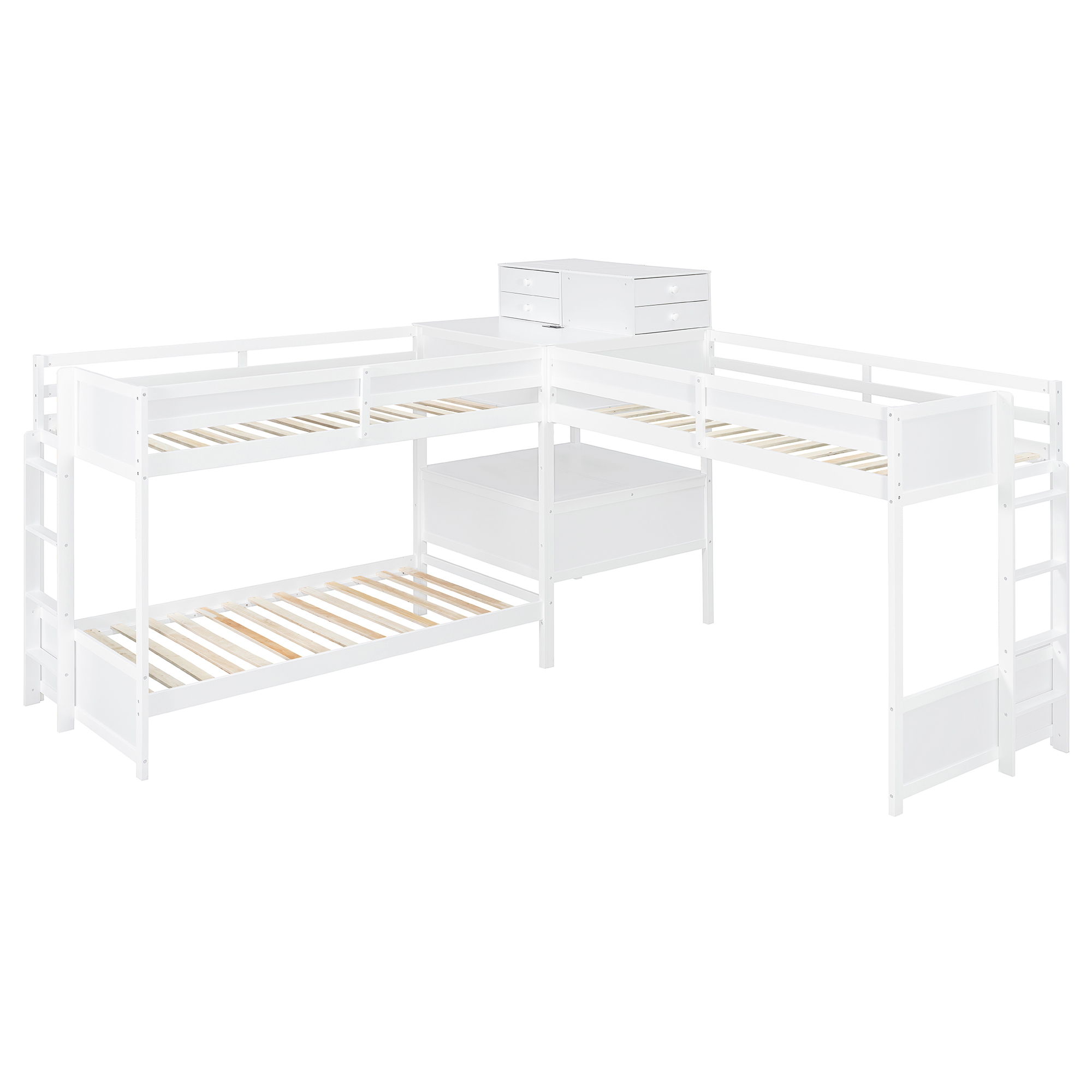 Twin Size L-shaped Bunk Bed With Built-in Desk, 4 Drawers And USB Ports & Power Outlet 12 Twin Size L-shaped Bunk Bed With Built-in Desk, 4 Drawers And USB Ports & Power Outlet