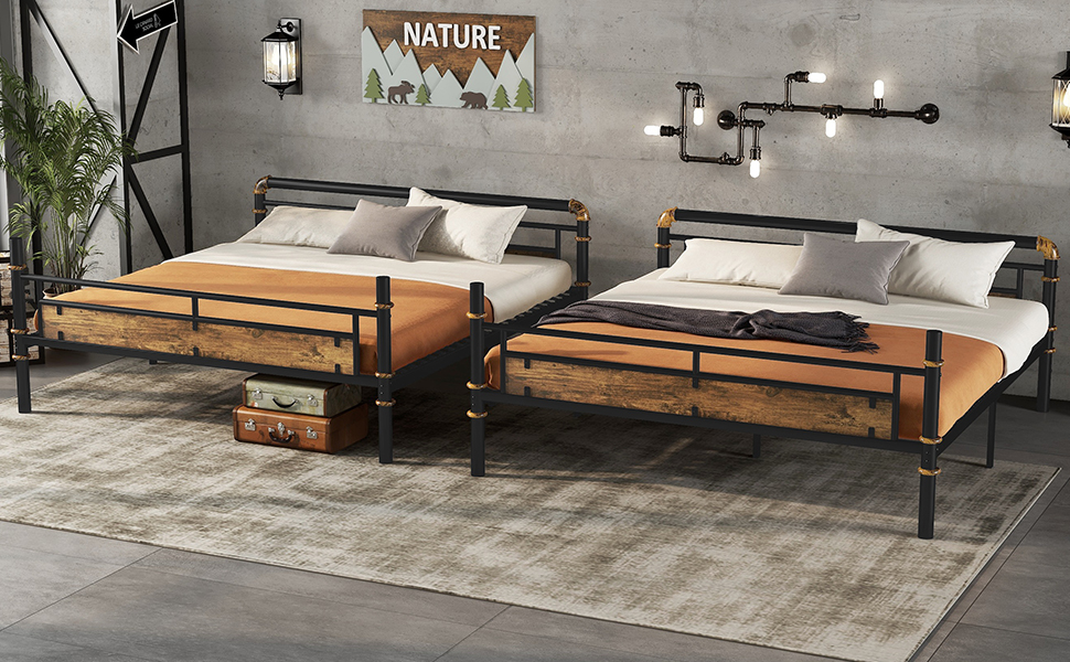 Queen Over Queen Metal Bunk Bed With Safety Guard Rails 17 Queen Over Queen Metal Bunk Bed With Safety Guard Rails