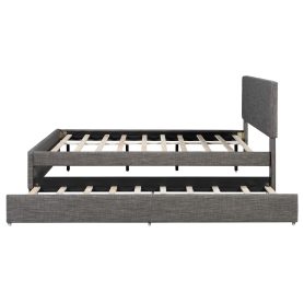 Queen Size Upholstered Platform Bed with Brick Pattern Headboard and Twin XL Size Trundle 40 Queen Size Upholstered Platform Bed with Brick Pattern Headboard and Twin XL Size Trundle
