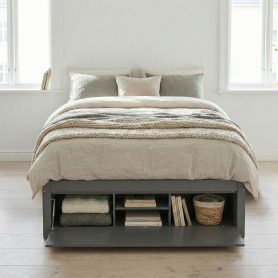 Queen Size Platform Bed Frame with 4 Storage Drawers and Hydraulic Lift Footboard Storage