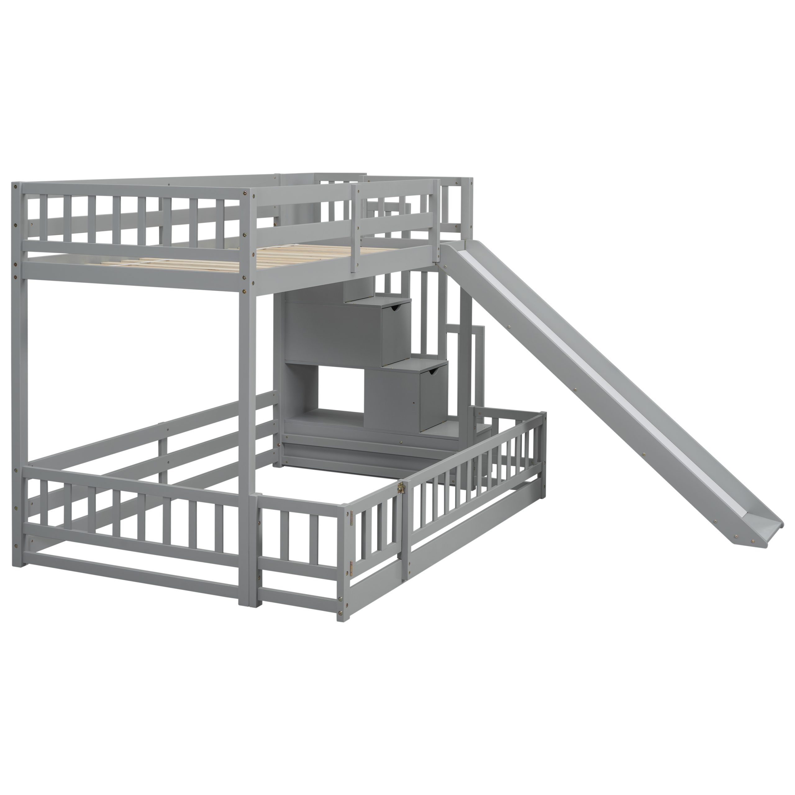 Twin Over Full Bunk Bed with Slide, Storage Staircase and Guardrails 5 Twin Over Full Bunk Bed with Slide, Storage Staircase and Guardrails