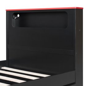 Twin Size Wood Daybed with Twin Size Trundle, Desk, LED light and USB