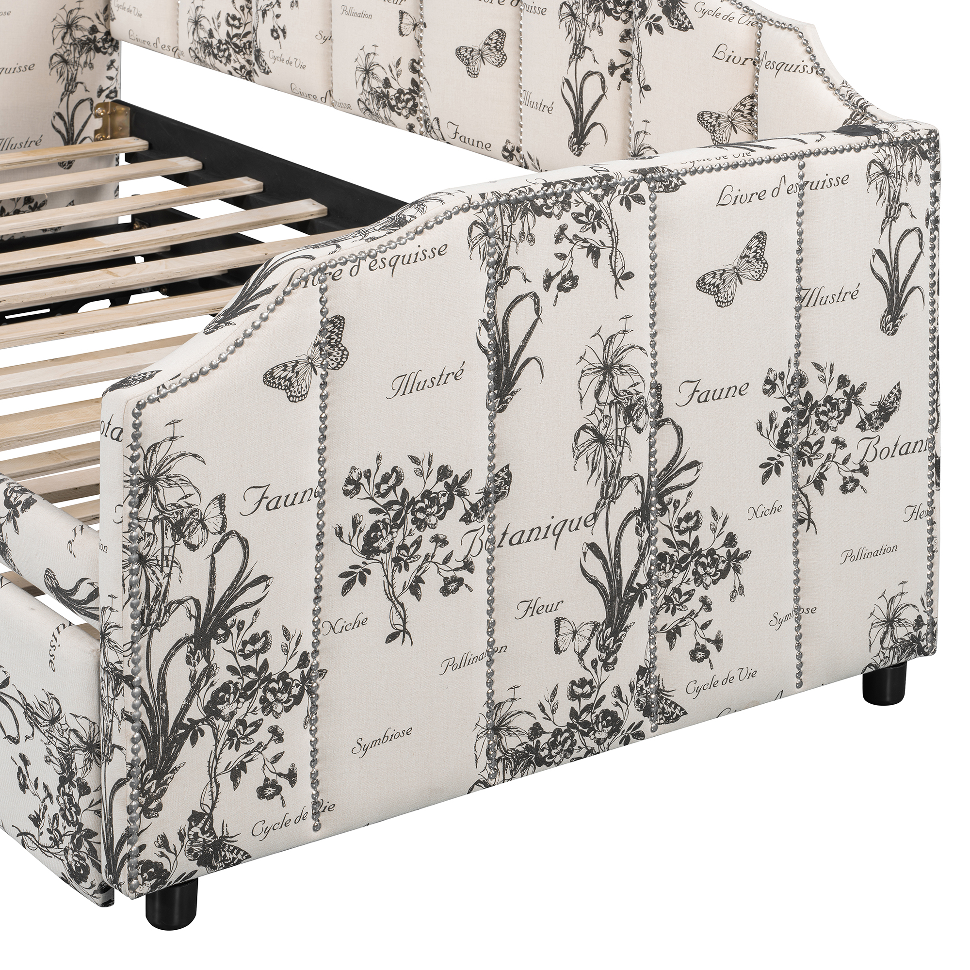 Twin Size Upholstered Daybed with Pop-Up Trundle & USB Charging Ports 16 Twin Size Upholstered Daybed with Pop-Up Trundle & USB Charging Ports