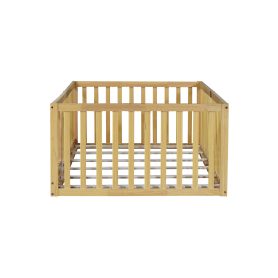 Twin Size Floor Bed with High Fence Railings