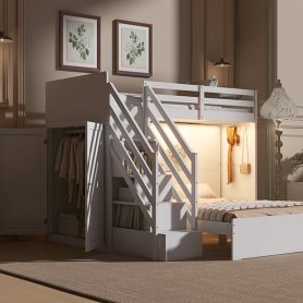 Twin Over Full Bunk Bed With Storage Stairs, Wardrobe, USB And Light 44 Twin Over Full Bunk Bed With Storage Stairs, Wardrobe, USB And Light