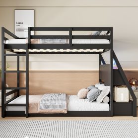 Full Bunk Bed with APP-Controlled LED Lights, USB Ports, Storage Shelves and 2 Drawers