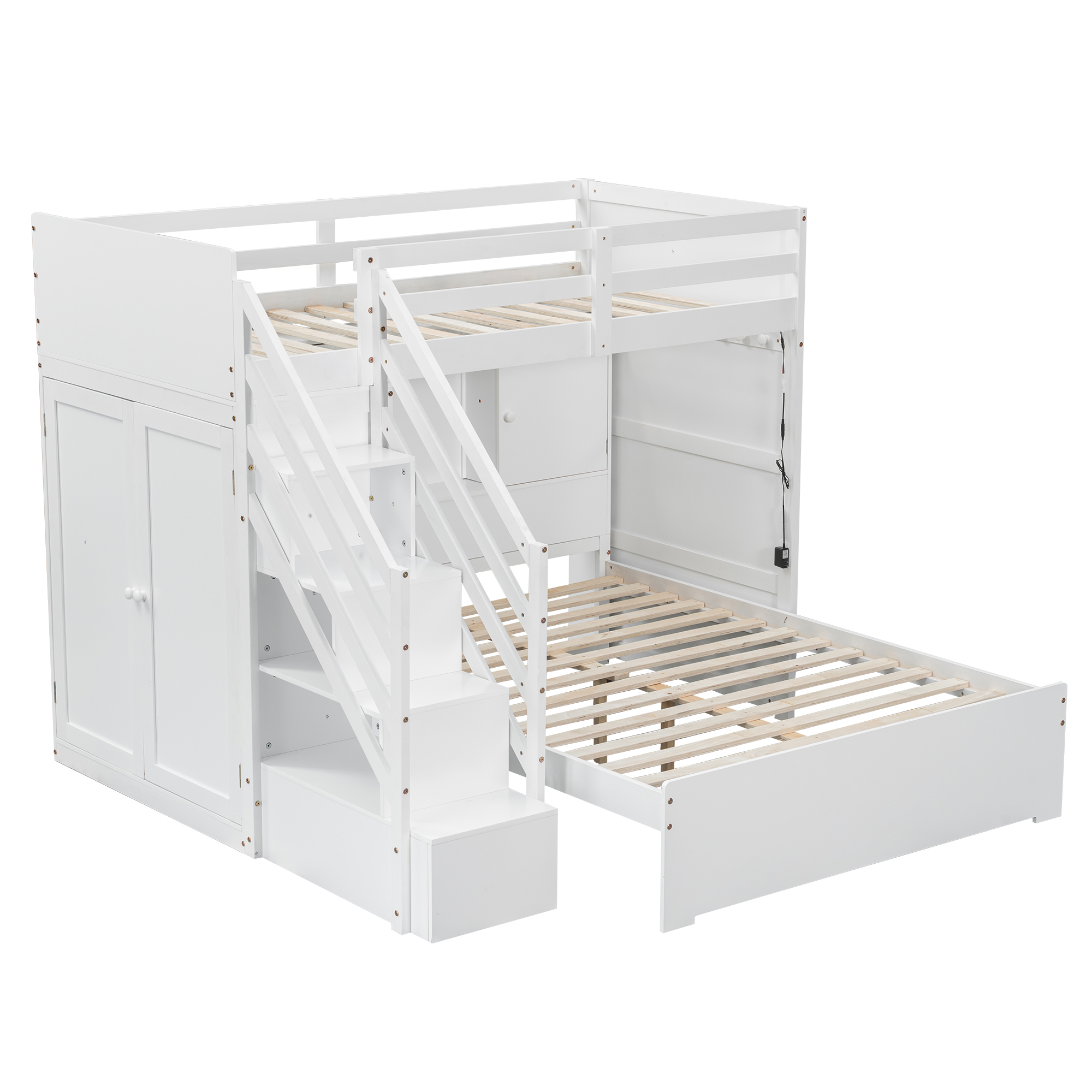 Twin Over Full Bunk Bed With Storage Stairs, Wardrobe, USB And Light 9 Twin Over Full Bunk Bed With Storage Stairs, Wardrobe, USB And Light