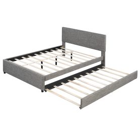 Queen Size Upholstered Platform Bed with Brick Pattern Headboard and Twin XL Size Trundle 36 Queen Size Upholstered Platform Bed with Brick Pattern Headboard and Twin XL Size Trundle