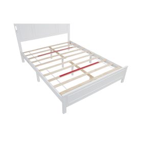 Queen Size Bed with Tall-Panel Headboard & Footboard, Built-in LED Lights, USB Charging Station