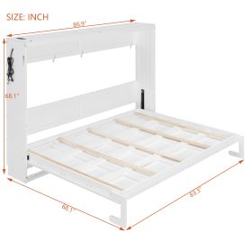 Queen-Size Modern Side-Folding Murphy Bed with Trendy Printed Pattern, LED Under-Bed Lighting & Built-In USB Outlet