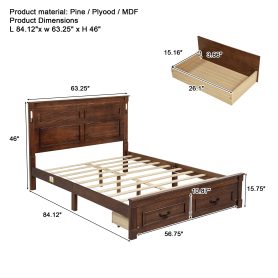 Queen Size Bed with Tall-Panel Headboard & Footboard, 2 Storage Drawers, Built-in LED Lights, USB Charging Station