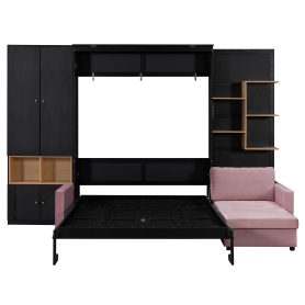 Queen Size Murphy Bed with Large Sofa, Storage Shelves & Cabinets