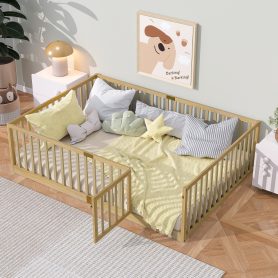 Full Size Floor Bed With High Fence Railings