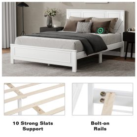 Queen Size Bed with Tall-Panel Headboard & Footboard, Built-in LED Lights, USB Charging Station