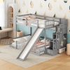 Twin Over Full Bunk Bed with Slide, Storage Staircase and Guardrails