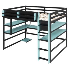 Full Size Wood Loft Bed With Desk, Side Storage Rack, Multi-storage Shelves And RGB Light