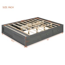 Queen Size Platform Bed Frame with 4 Storage Drawers and Footboard Storage Cubby