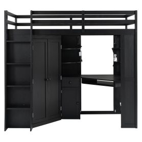 Twin Size Loft Bed with Integrated Large Wardrobe and Desk