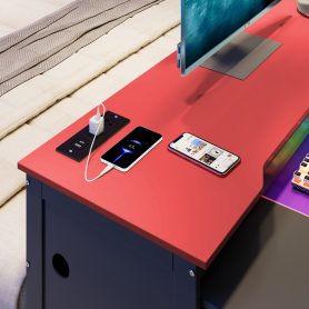 Full Size Wood Daybed with Twin Size Trundle, Desk, LED light and USB