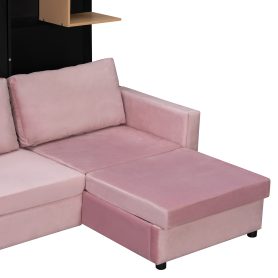 Queen Size Murphy Bed with Large Sofa, Storage Shelves & Cabinets