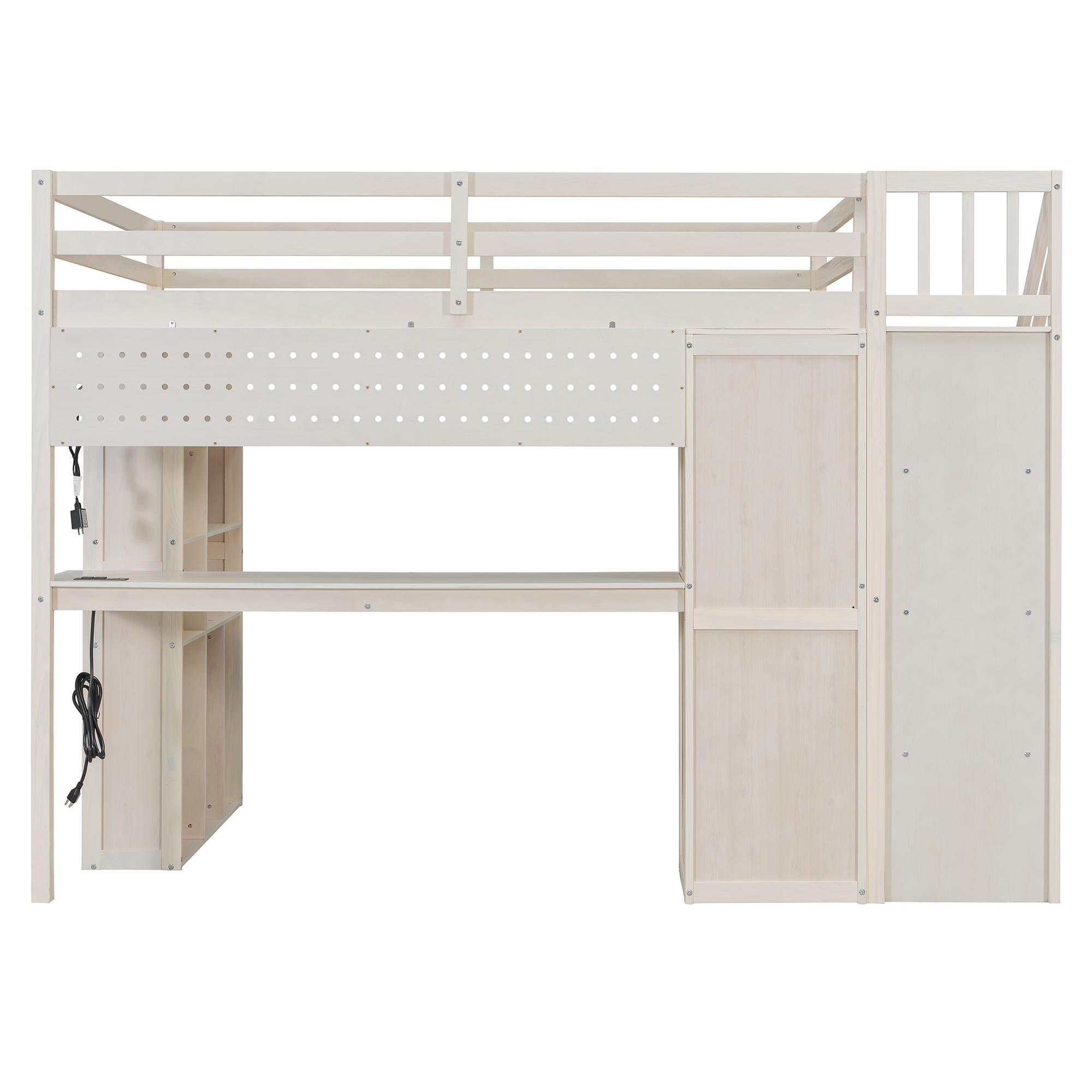 Full Loft Bed Frame with Built-In Wardrobe, Study Desk, Storage Shelves & Lights 17 Full Loft Bed Frame with Built-In Wardrobe, Study Desk, Storage Shelves & Lights
