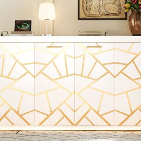 Twin-Size Modern Side-Folding Murphy Bed with Trendy Printed Pattern, LED Under-Bed Lighting & Built-In USB Outlet