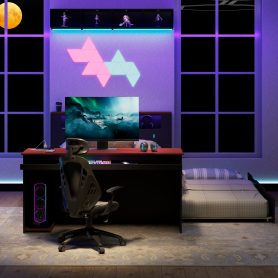 Full Size Wood Daybed with Twin Size Trundle, Desk, LED light and USB