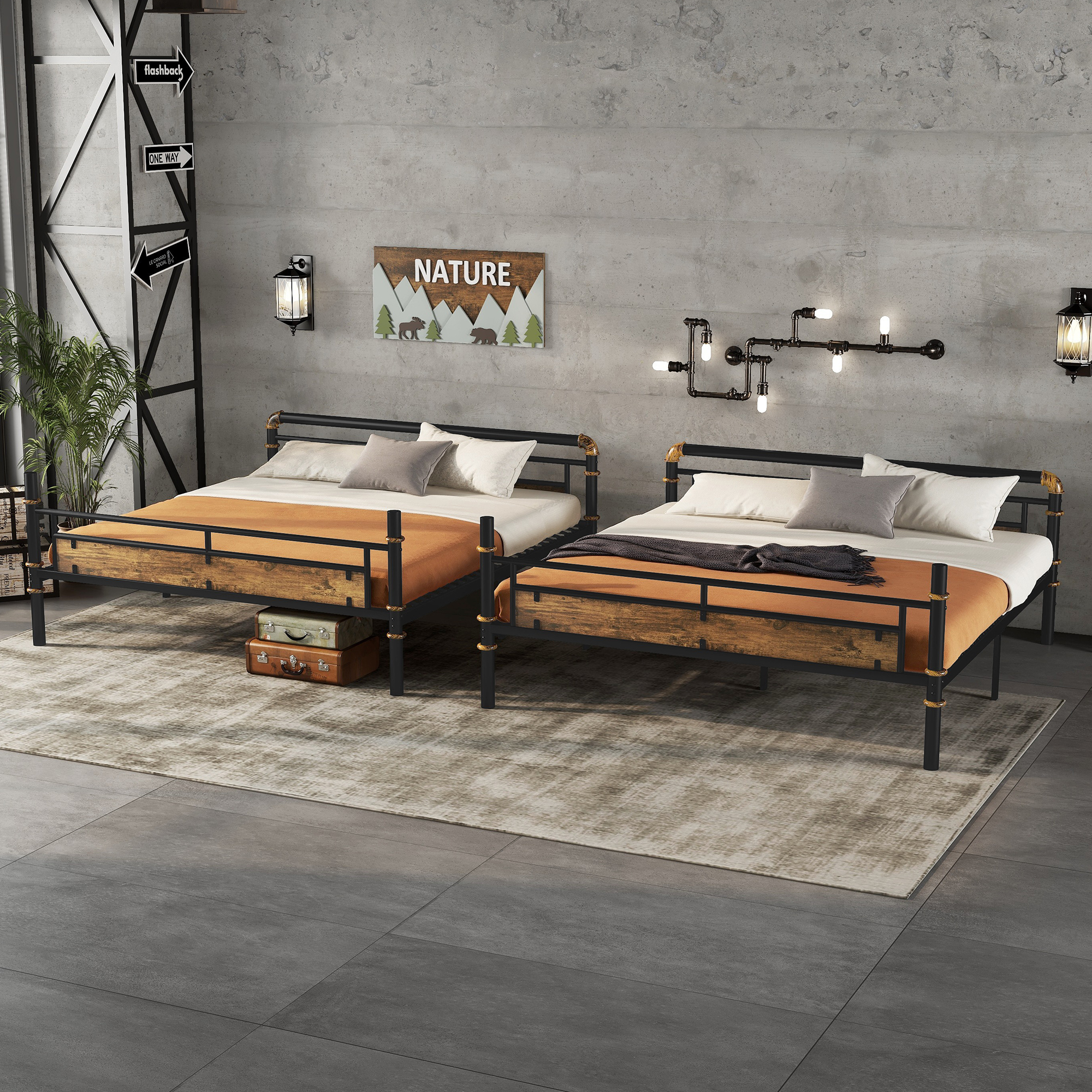 Queen Over Queen Metal Bunk Bed With Safety Guard Rails 5 Queen Over Queen Metal Bunk Bed With Safety Guard Rails