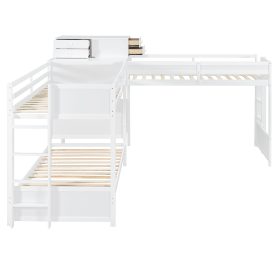 Twin Size L-shaped Bunk Bed With Built-in Desk, 4 Drawers And USB Ports & Power Outlet 32 Twin Size L-shaped Bunk Bed With Built-in Desk, 4 Drawers And USB Ports & Power Outlet