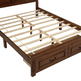 Queen Size Bed with Tall-Panel Headboard & Footboard, 2 Storage Drawers, Built-in LED Lights, USB Charging Station