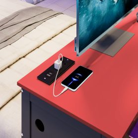 Twin Size Wood Daybed with Twin Size Trundle, Desk, LED light and USB