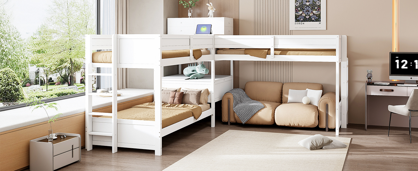 Twin Size L-shaped Bunk Bed With Built-in Desk, 4 Drawers And USB Ports & Power Outlet 23 Twin Size L-shaped Bunk Bed With Built-in Desk, 4 Drawers And USB Ports & Power Outlet