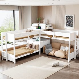Twin Size L-shaped Bunk Bed With Built-in Desk, 4 Drawers And USB Ports & Power Outlet 43 Twin Size L-shaped Bunk Bed With Built-in Desk, 4 Drawers And USB Ports & Power Outlet