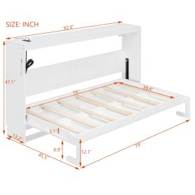 Twin-Size Modern Side-Folding Murphy Bed with Trendy Printed Pattern, LED Under-Bed Lighting & Built-In USB Outlet
