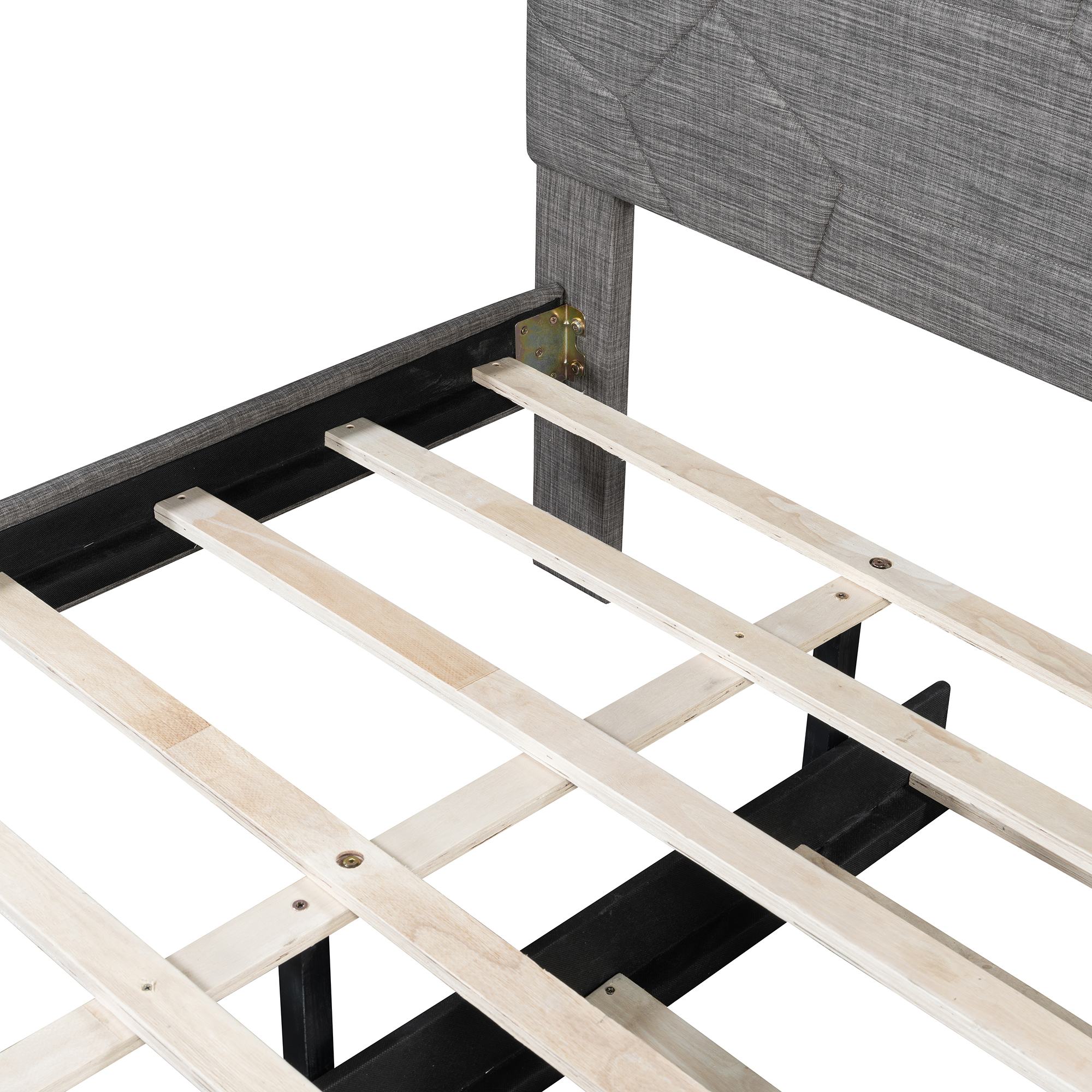 Queen Size Upholstered Platform Bed with Brick Pattern Headboard and Twin XL Size Trundle 12 Queen Size Upholstered Platform Bed with Brick Pattern Headboard and Twin XL Size Trundle