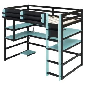 Twin Size Wood Loft Bed With Desk, Side Storage Rack, Multi-storage Shelves And RGB Light