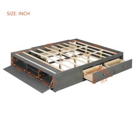 Queen Size Platform Bed Frame with 4 Storage Drawers and Hydraulic Lift Footboard Storage