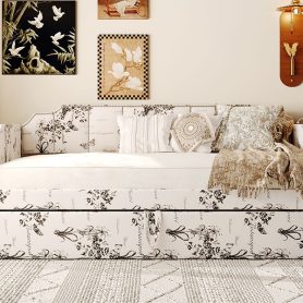 Twin Size Upholstered Daybed with Pop-Up Trundle & USB Charging Ports 52 Twin Size Upholstered Daybed with Pop-Up Trundle & USB Charging Ports