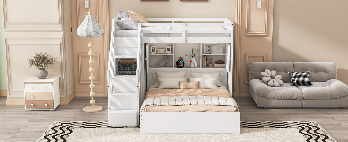 Twin Over Full Bunk Bed With Storage Stairs, Wardrobe, USB And Light 20 Twin Over Full Bunk Bed With Storage Stairs, Wardrobe, USB And Light