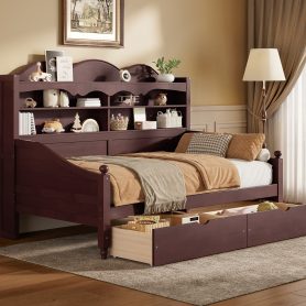Wooden Twin Daybed With Storage Drawers and Storage Headboard Shelving 37 Wooden Twin Daybed With Storage Drawers and Storage Headboard Shelving